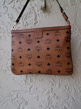 MCM Cognac Visetos Leather Crossbody Pouch